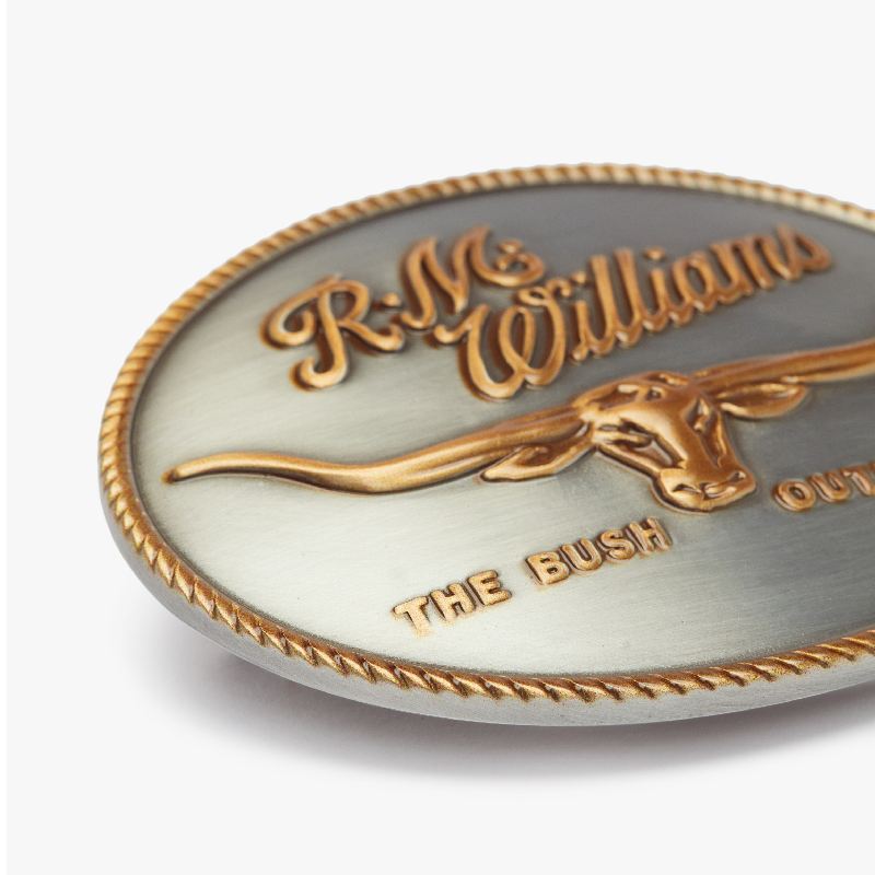 R.M.Williams Logo Mens Belt Buckle - Silver Gold