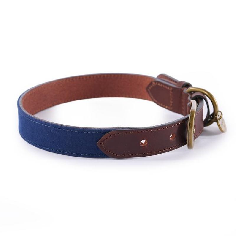 Le Chameau Waxed Cotton/Leather Dog Collar - Bleu Foncé