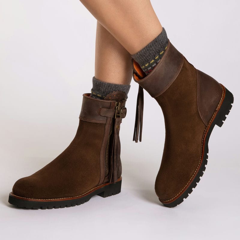 Penelope Chilvers Inclement Cropped Tassel Ladies Leather Boot - Dark Oak
