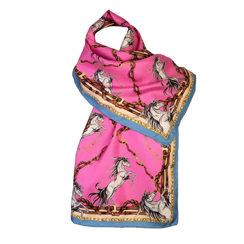Clare Haggas Rearing To Go Narrow Silk Scarf - Hot Pink & Cobalt