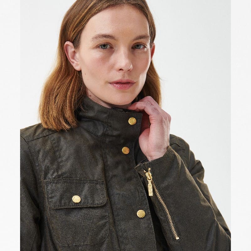 Barbour Winter Belted Utility Ladies Wax Jacket - Olive/Classic Tartan