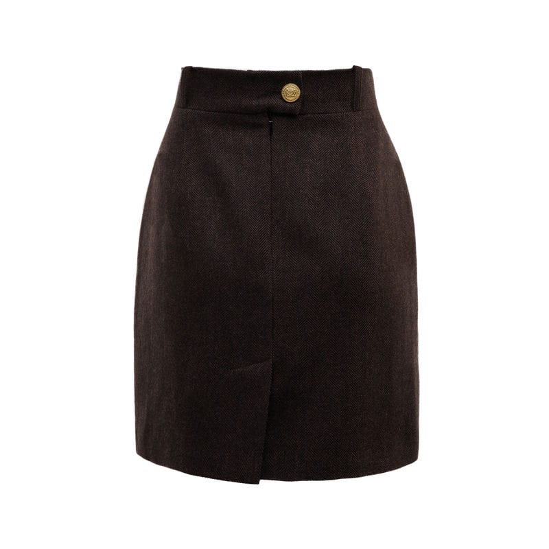 Holland Cooper Regency Ladies Tweed Skirt - Chocolate Herringbone