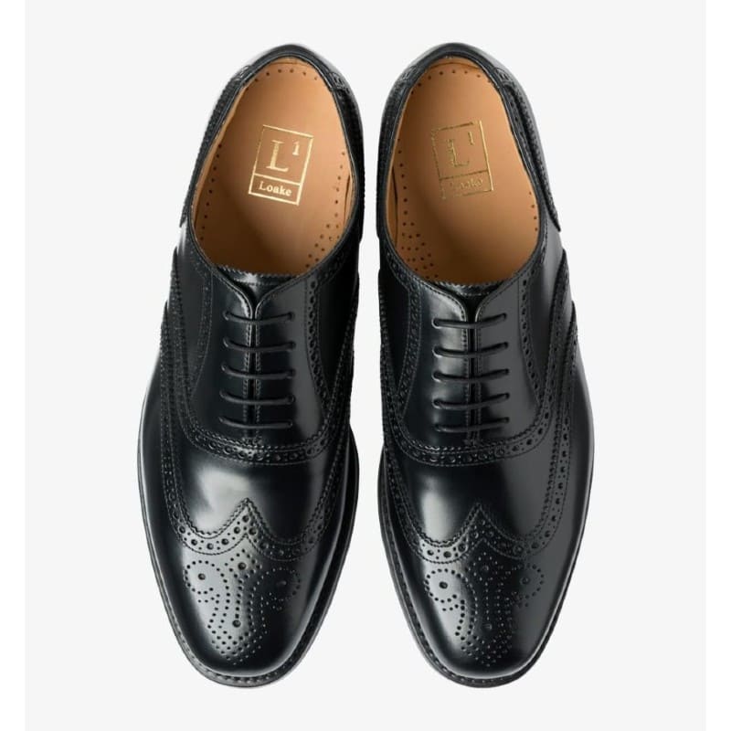 Loake 302 Brogued Leather Mens Shoe - Black Polished Leather