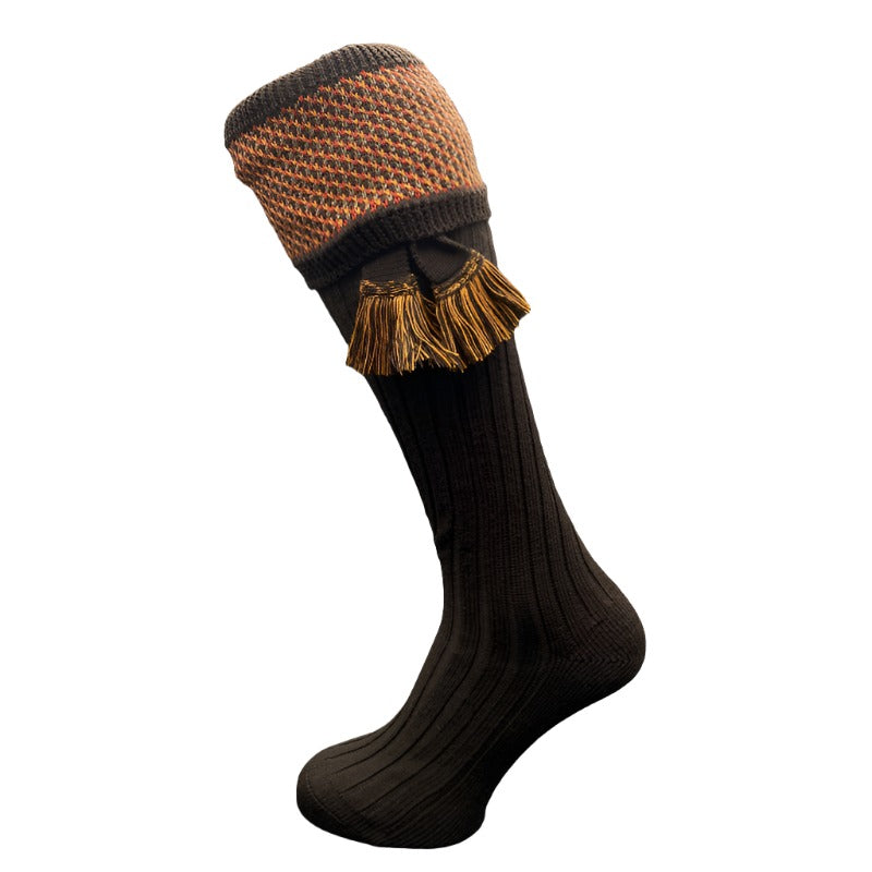 William Powell Tayside Mens Shooting Socks with Garters Walnut