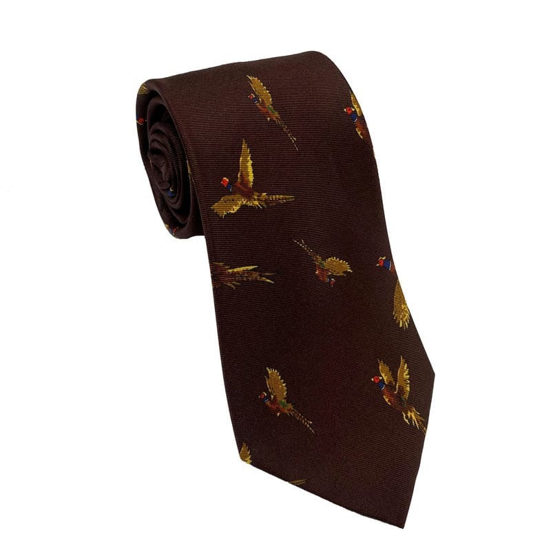William Powell Pure Silk Flying Pheasant Tie - Burgundy
