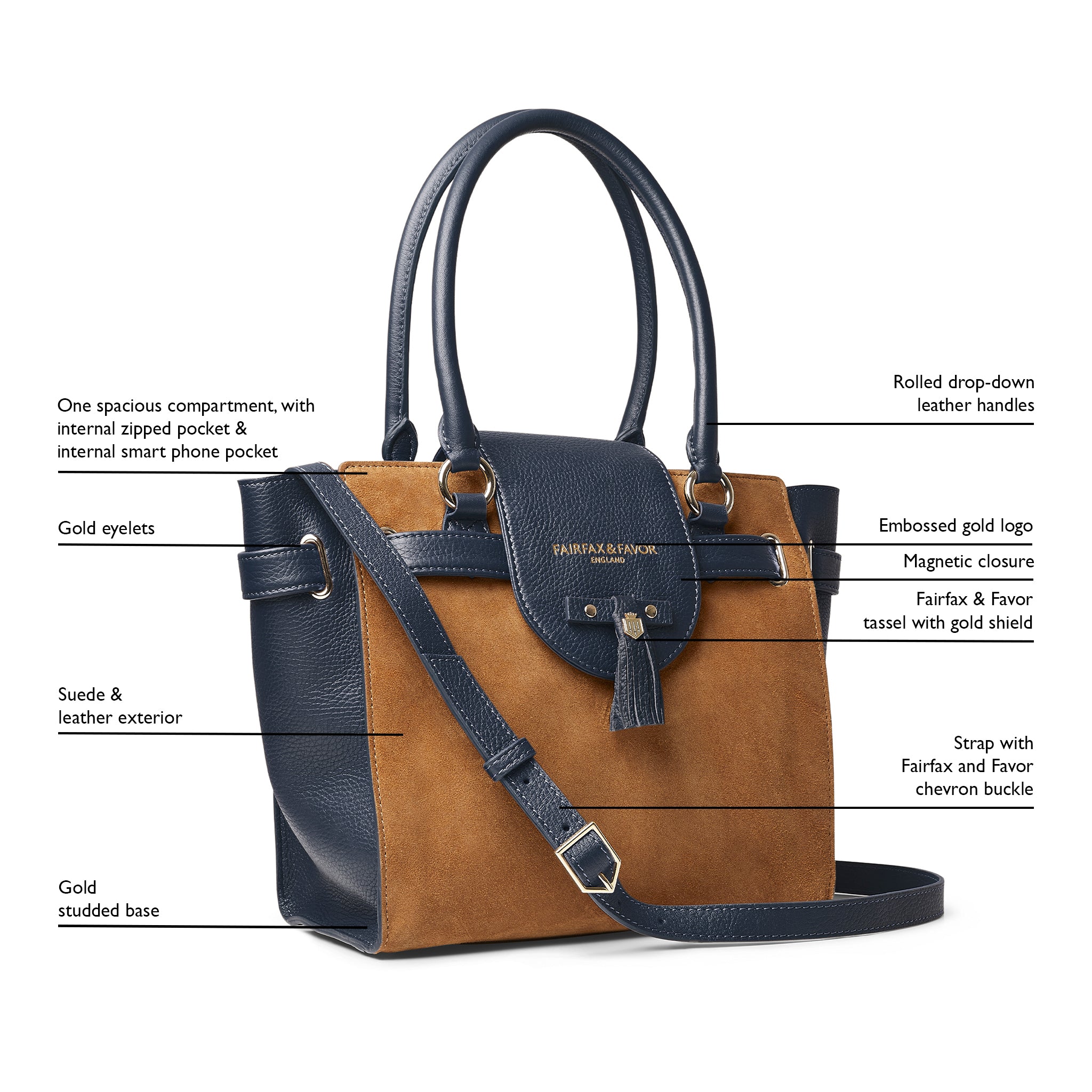 Fairfax & Favor Windsor Tote Handbag - Tan/Navy