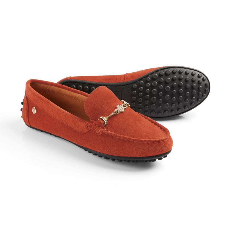 Fairfax & Favor Trinity Loafer Ladies Suede Shoe - Sunset Orange