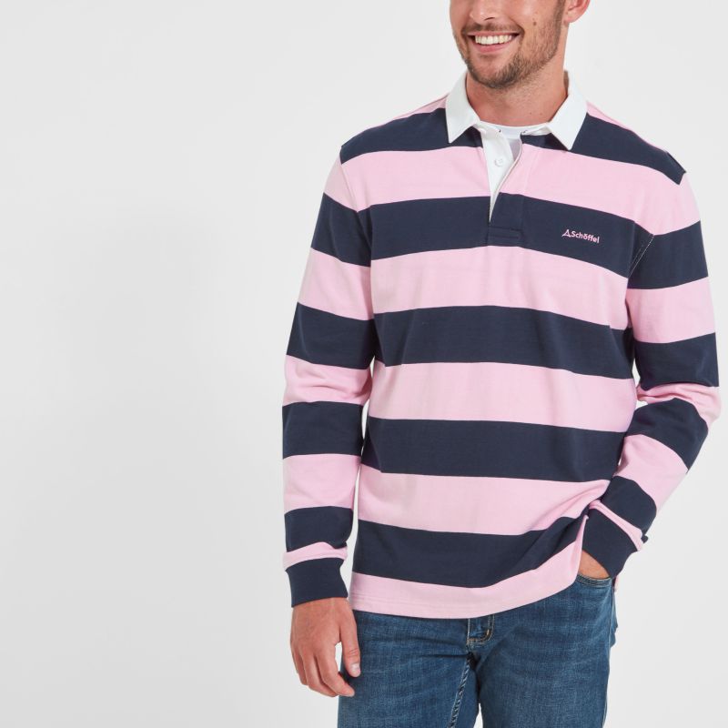 Schoffel St Mawes Mens Rugby Shirt - Navy/Pink Stripe