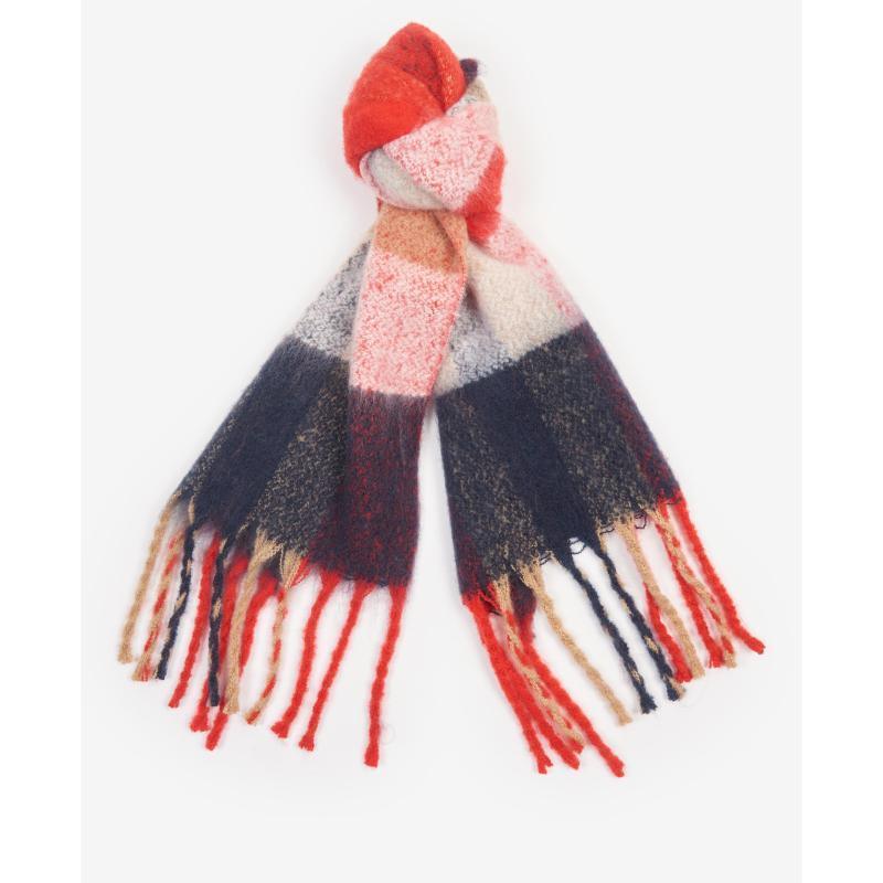 Barbour Bilton Ladies Boucle Scarf - Flame Red/Navy - William Powell