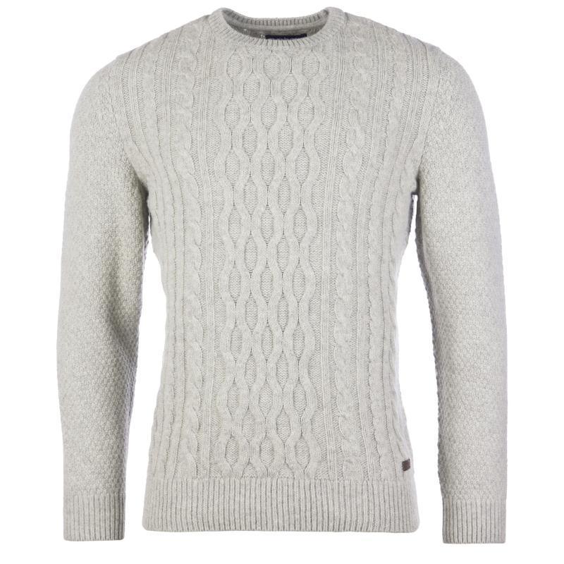 Barbour Chunky Mens Cable Crew Jumper - Fog - William Powell