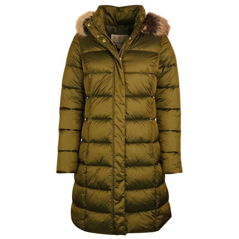 Barbour Crinan Ladies Quilted Coat - Military Olive/ Hawthorn Tartan - William Powell