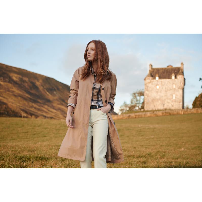 Barbour Findhorn Ladies Waterproof Trench Jacket - Oatmeal - William Powell
