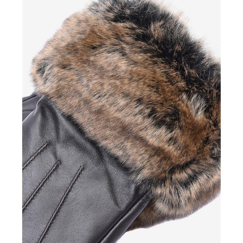Barbour Fur Trimmed Ladies Leather Gloves - Dark Brown - William Powell