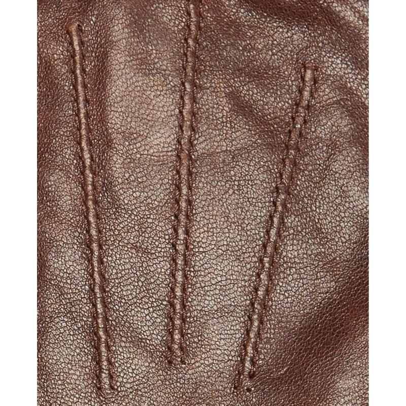 Barbour Fur Trimmed Ladies Leather Gloves - Dark Caramel - William Powell