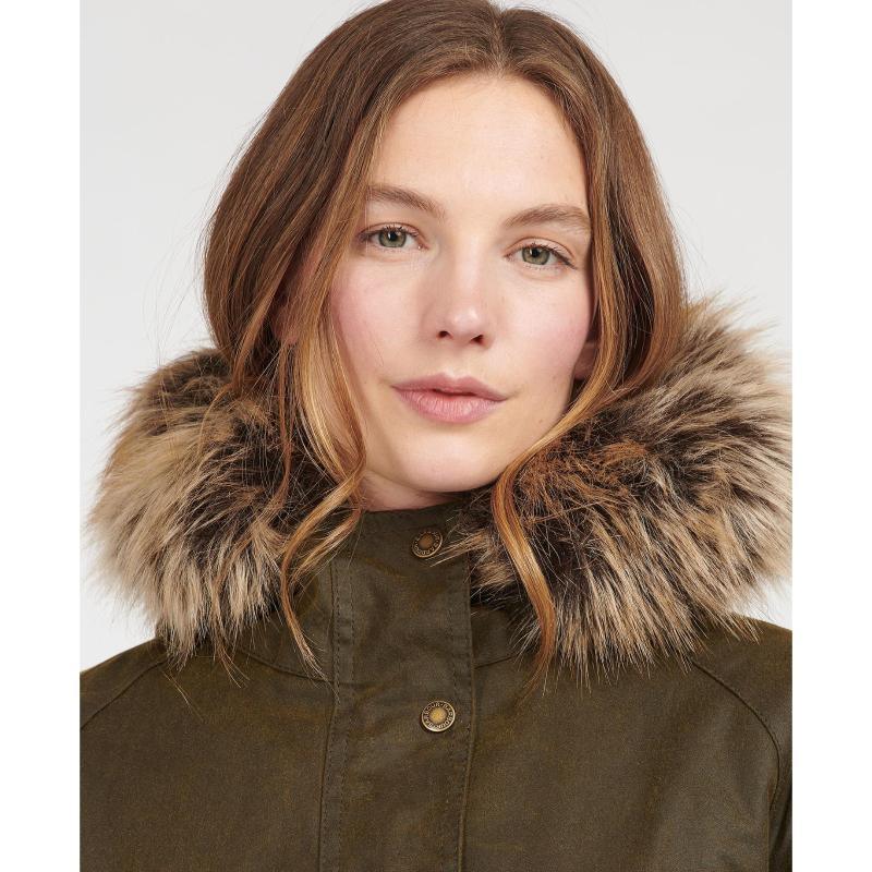 Barbour Hartwith Ladies Wax Parka Jacket - Olive/Classic - William Powell
