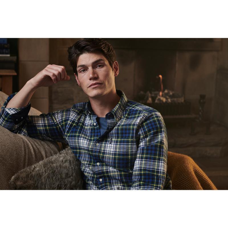 Barbour Highland Check 34 Mens Tailored Shirt - Bright Blue - William Powell
