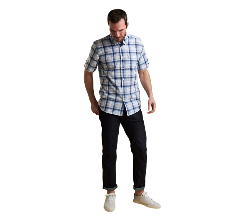 Barbour Madras Regular Fit Short Sleeved Mens Shirt - Blue - William Powell