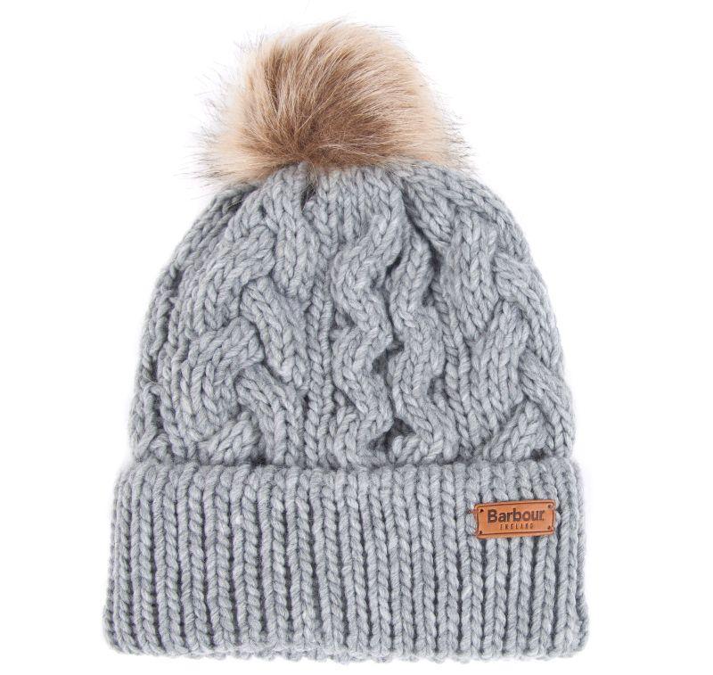 Barbour Penshaw Cable Ladies PomPom Hat - Grey - William Powell