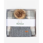 Barbour Saltburn Ladies Beanie & Tartan Scarf Set - Grey Rose - William Powell
