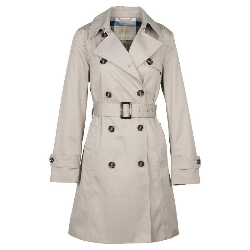 Barbour Short Greta Ladies Showerproof Trench - Earl Grey/Rosewood Tartan - William Powell