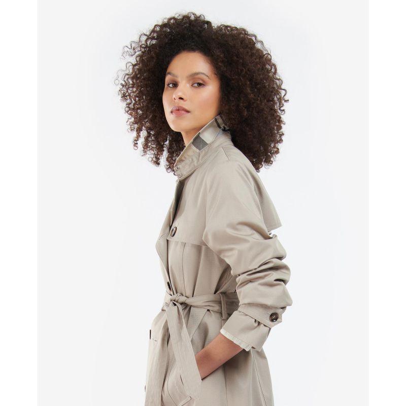 Barbour Short Greta Ladies Showerproof Trench - Earl Grey/Rosewood Tartan - William Powell