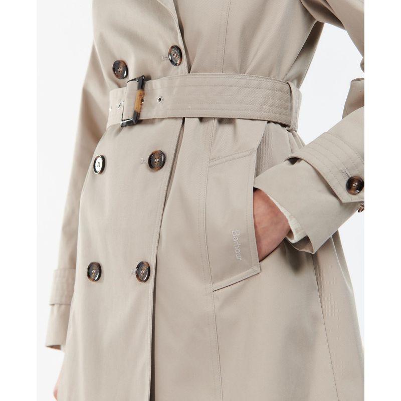 Barbour Short Greta Ladies Showerproof Trench - Earl Grey/Rosewood Tartan - William Powell