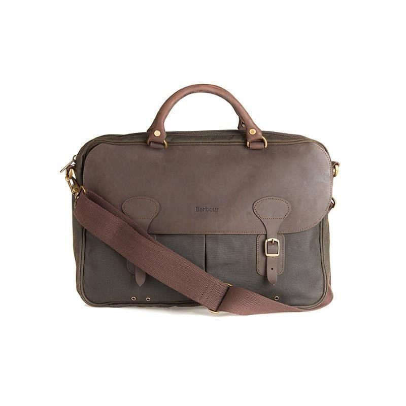 Barbour Wax Leather Briefcase - Olive - William Powell