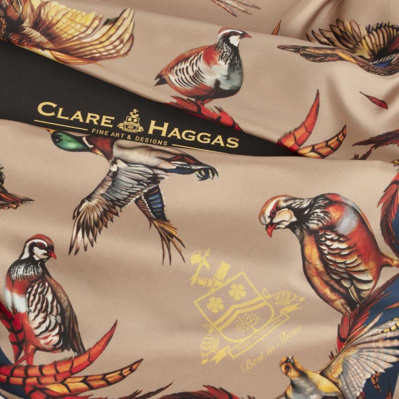 Clare Haggas Best In Show Classic Twill Silk Scarf - Toffee & Navy - William Powell
