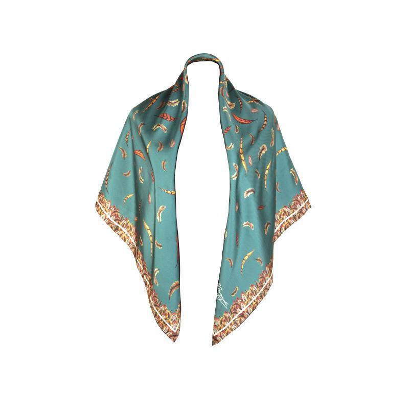 Clare Haggas Birds of a Feather Large Twill Silk Scarf - Teal - William Powell