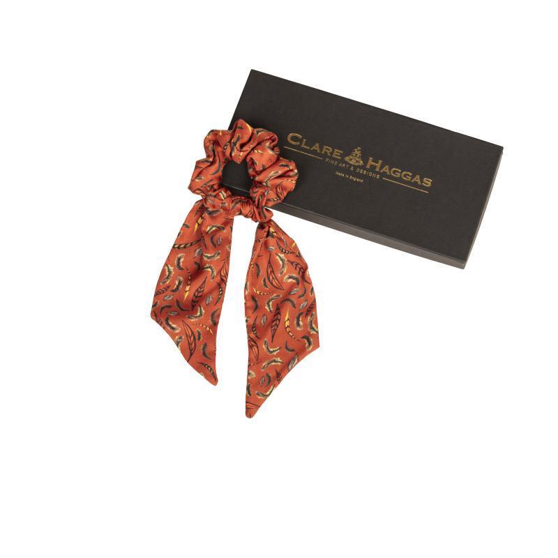 Clare Haggas Birds of a Feather Silk Hair Scrunchie - Russet - William Powell