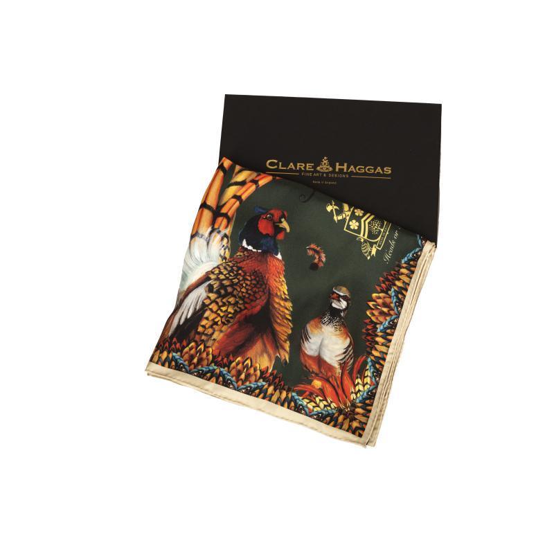 Clare Haggas Heads or Tails Classic Twill Silk Scarf - Khaki - William Powell