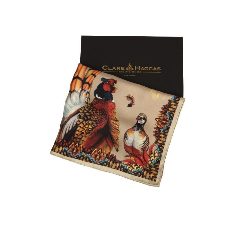 Clare Haggas Heads or Tails Classic Twill Silk Scarf - Toffee & Gold - William Powell