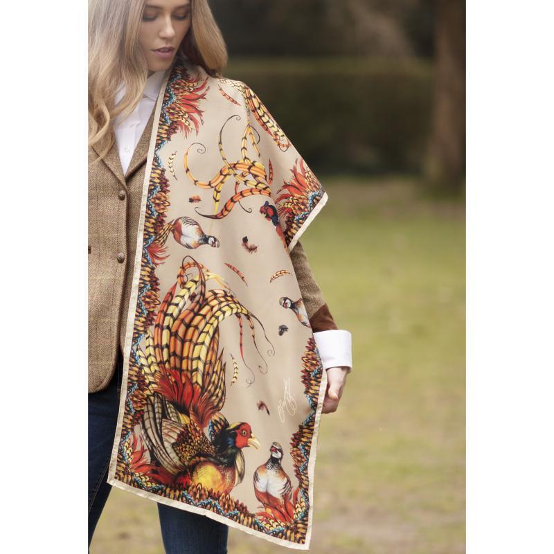 Clare Haggas Heads or Tails Classic Twill Silk Scarf - Toffee & Gold - William Powell