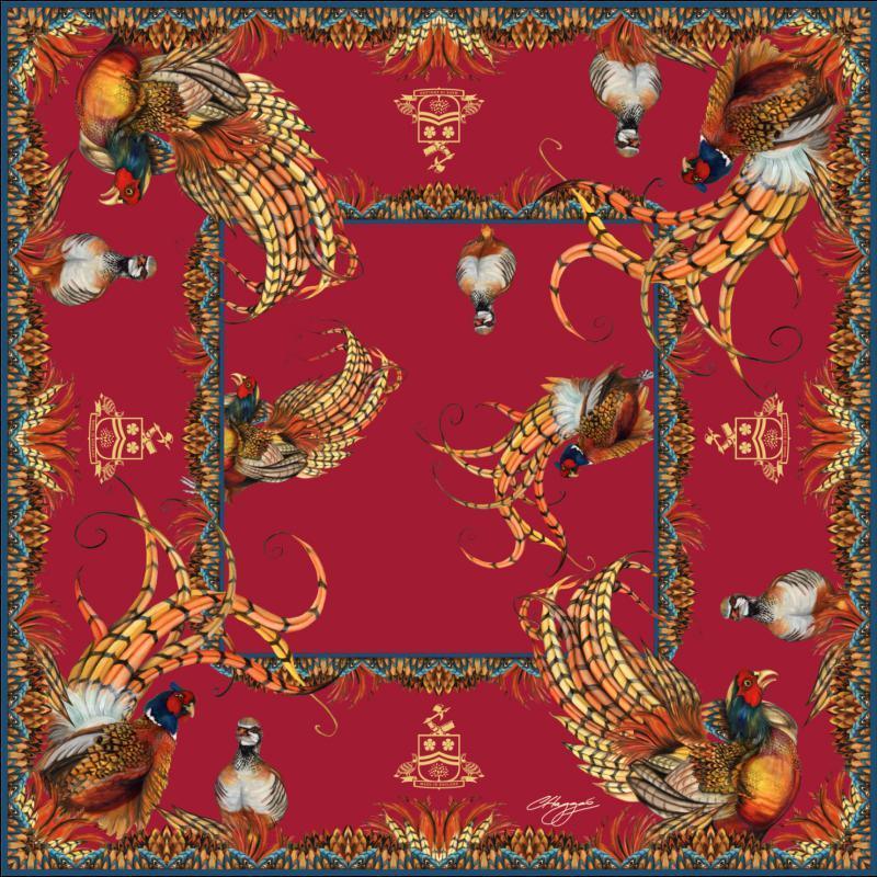 Clare Haggas Heads or Tails Large Twill Silk Scarf - Red - William Powell