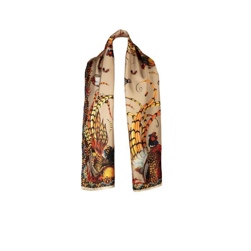 Clare Haggas Heads or Tails Large Twill Silk Scarf - Toffee & Gold - William Powell