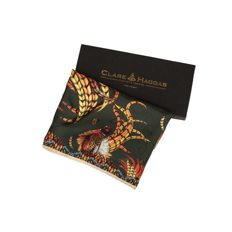 Clare Haggas Heads or Tails Narrow Twill Silk Scarf - Khaki - William Powell