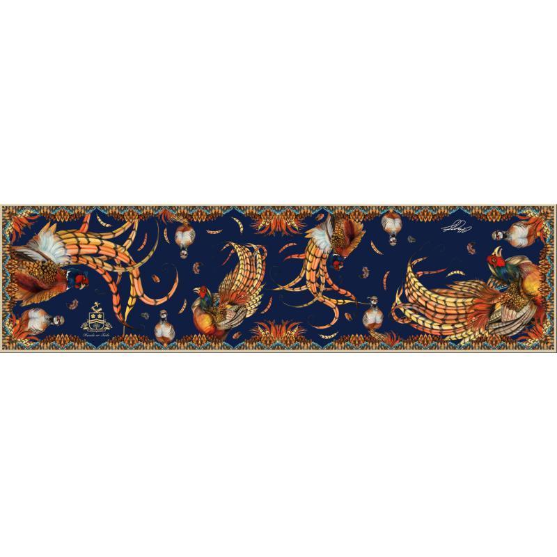 Clare Haggas Heads or Tails Narrow Twill Silk Scarf - Navy & Gold - William Powell