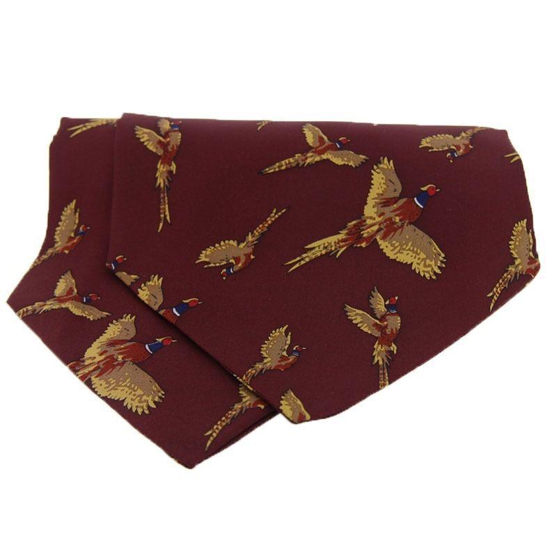Country Silk Cravats Flying Pheasants Burgundy - William Powell