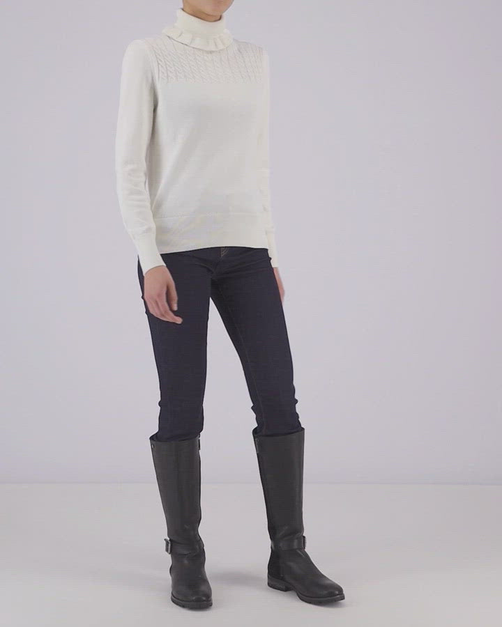 Barbour Scarlet Ladies Roll Neck - Cream - William Powell