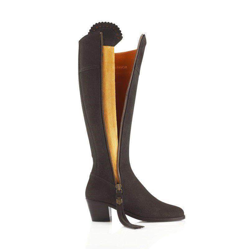Fairfax & Favor Heeled Regina Suede Boots - Chocolate - William Powell