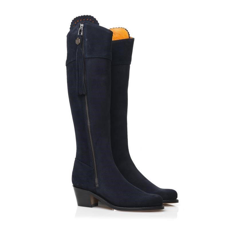 Fairfax & Favor Heeled Regina Suede Boots - Navy - William Powell