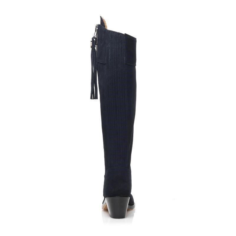 Fairfax & Favor Heeled Regina Suede Boots - Navy - William Powell