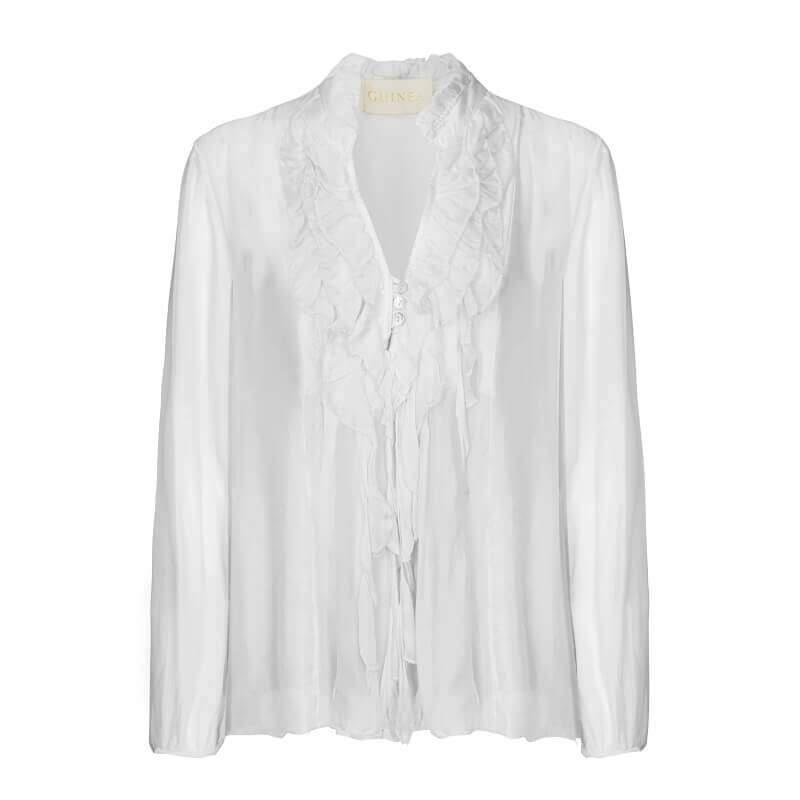 Guinea Silk Blend Ladies Ruffle Top - White (One Size) - William Powell