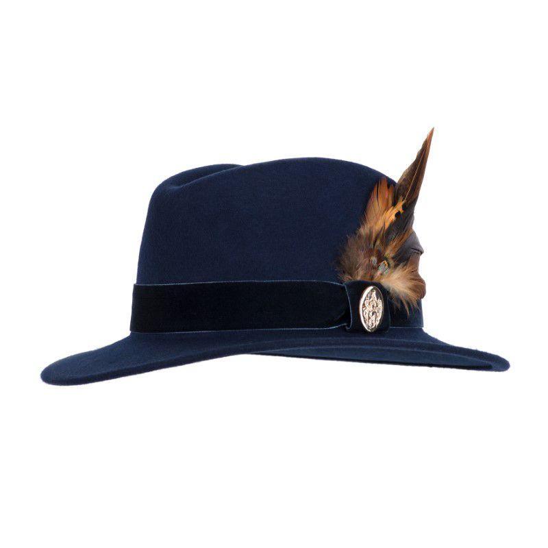 Hicks & Brown Chelsworth Coque & Pheasant Fedora - Navy - William Powell