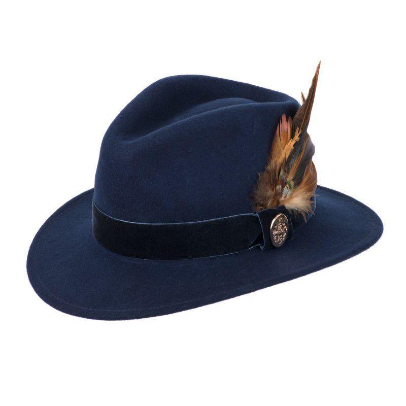 Hicks & Brown Chelsworth Coque & Pheasant Fedora - Navy - William Powell