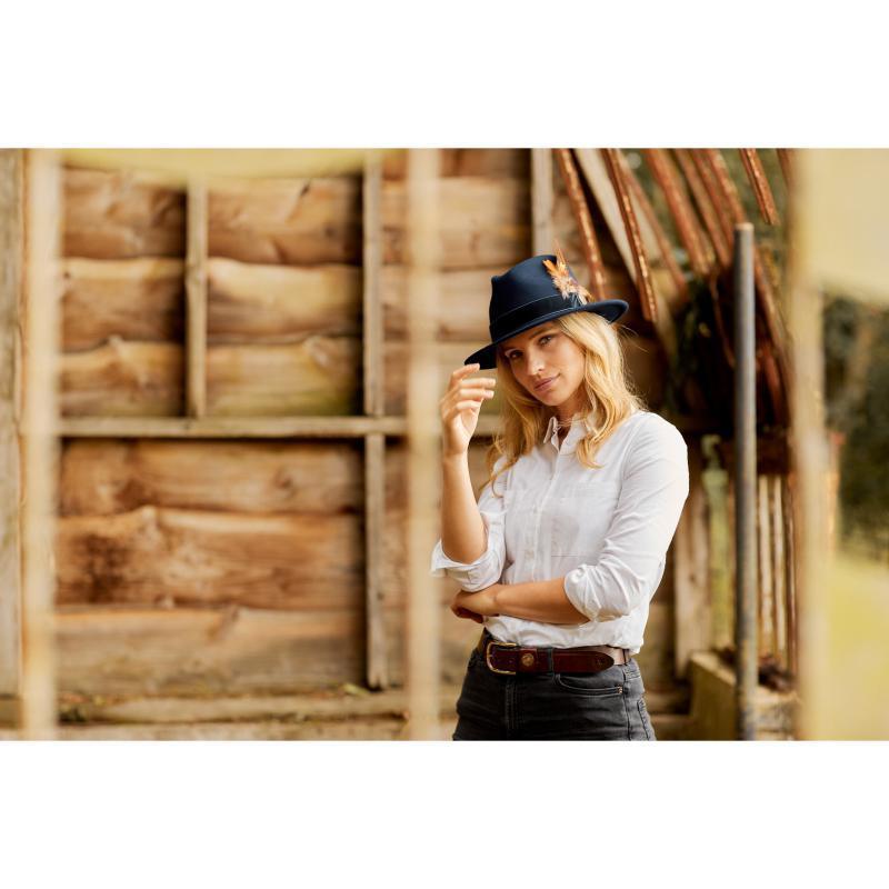 Hicks & Brown Chelsworth Coque & Pheasant Fedora - Navy - William Powell
