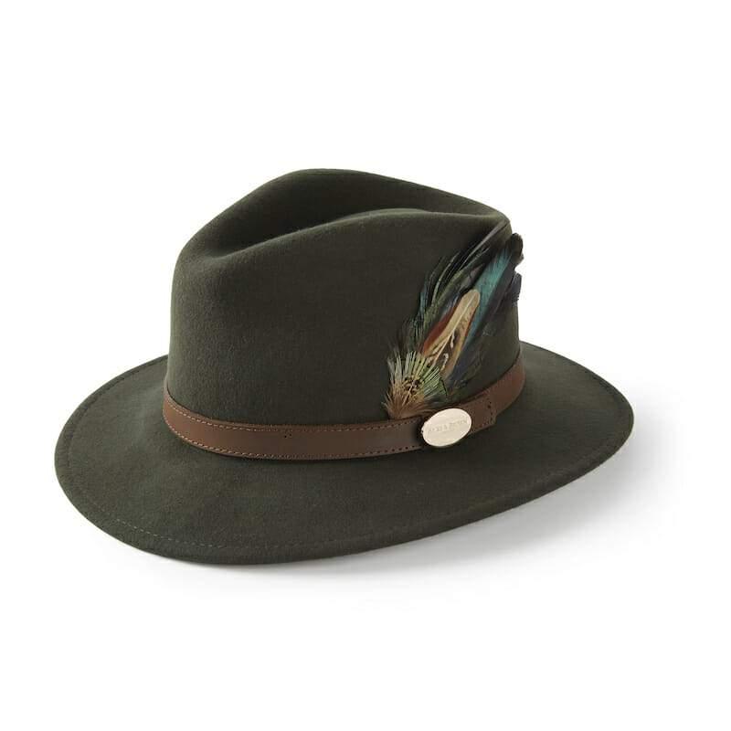 Hicks & Brown Suffolk Classic Feather Fedora Hat - Olive Green - William Powell