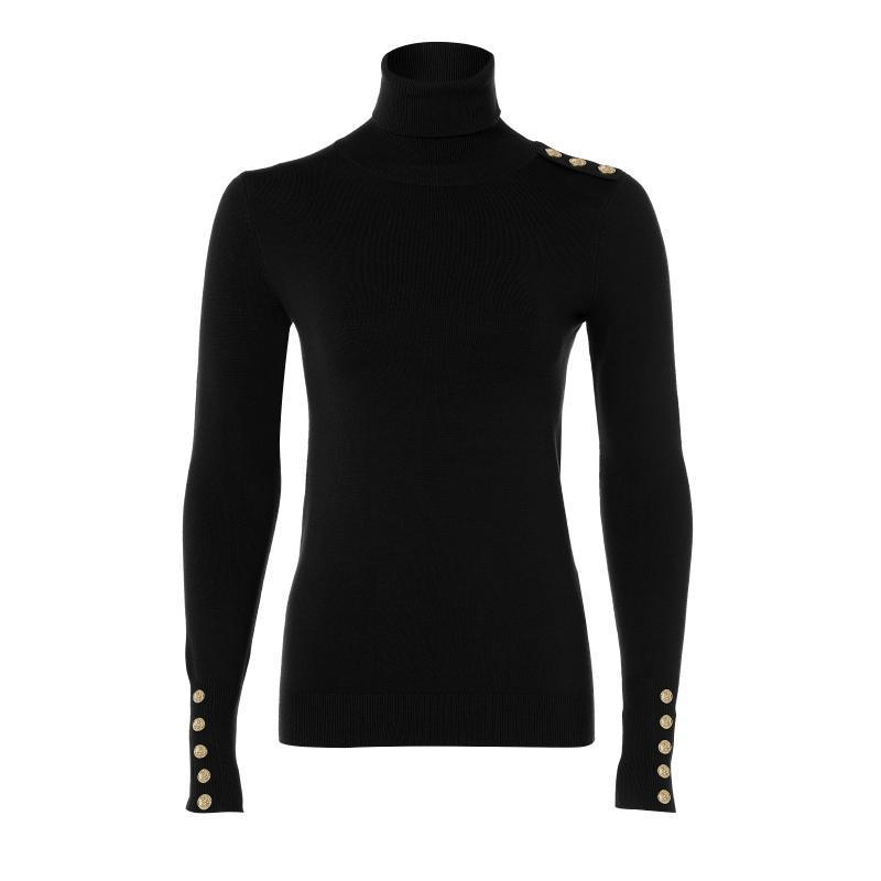 Holland Cooper Buttoned Roll Neck Ladies Knit - Black - William Powell