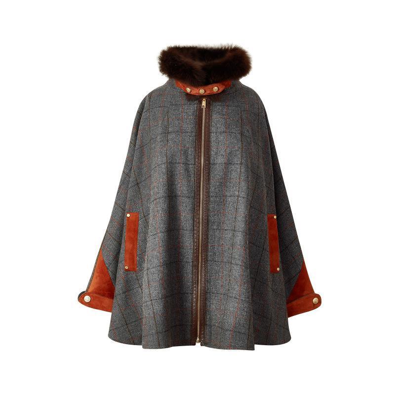 Holland Cooper Chiltern Ladies Cape - Mid Blue Check - William Powell