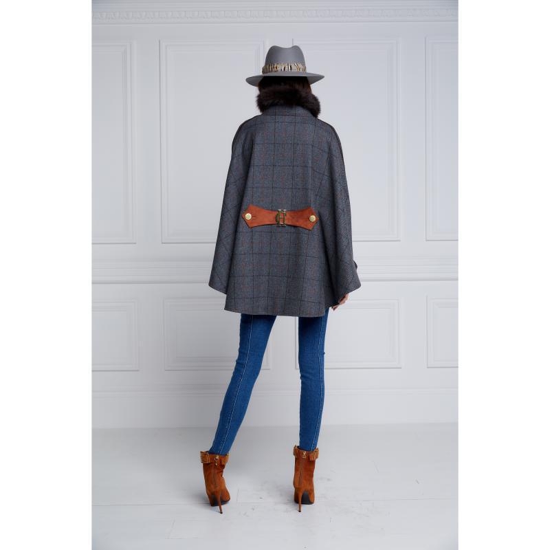 Holland Cooper Chiltern Ladies Cape - Mid Blue Check - William Powell